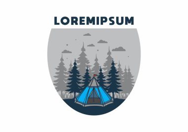 Koni çadırı ve çam ağacı çizimi tasarımı