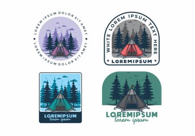 Koni çadırı ve çam ağacı çizimi tasarımı