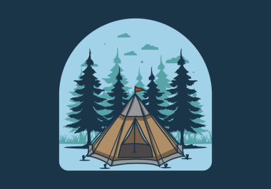 Koni çadırı ve çam ağacı çizimi tasarımı