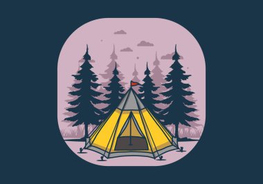 Cone tent and pine trees illustration design