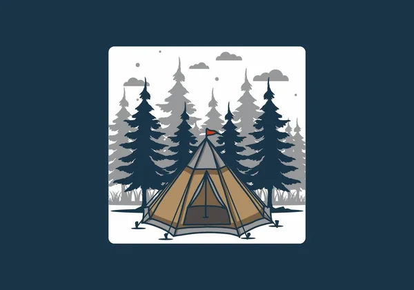 锥形帐篷和松树图解设计 — 图库矢量图片