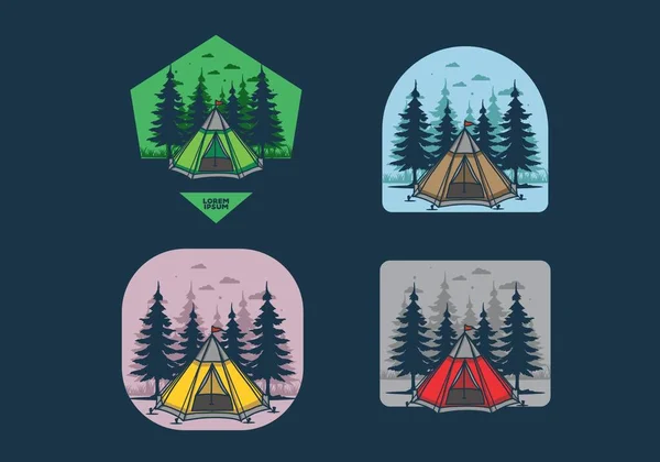 Cone Tent Pine Trees Illustration Design — стоковый вектор