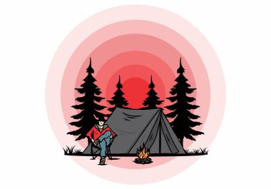 Çadır illüstrasyon tasarımının önünde rahatla