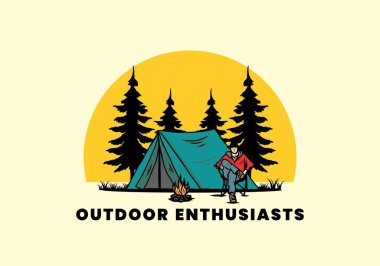 Çadır illüstrasyon tasarımının önünde rahatla