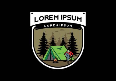 Çadır illüstrasyon tasarımının önünde rahatla