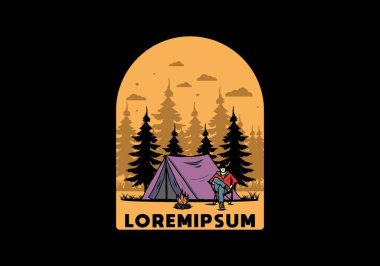 Çadır illüstrasyon tasarımının önünde rahatla