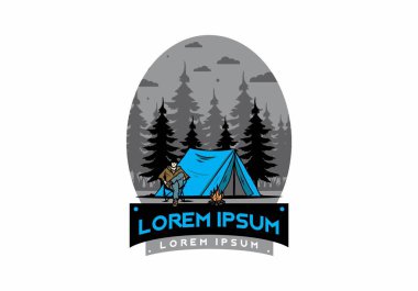 Çadır illüstrasyon tasarımının önünde rahatla