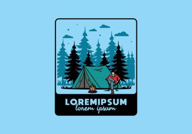 Çadır illüstrasyon tasarımının önünde rahatla