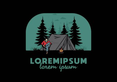 Çadır illüstrasyon tasarımının önünde rahatla