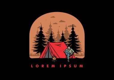 Çadır illüstrasyon tasarımının önünde rahatla