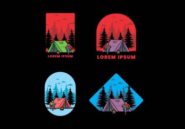 Çadır illüstrasyon tasarımının önünde rahatla