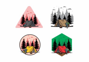 Çadır illüstrasyon tasarımının önünde rahatla