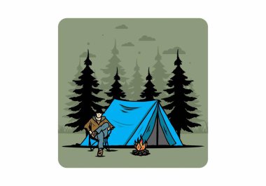 Çadır illüstrasyon tasarımının önünde rahatla