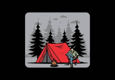 Çadır illüstrasyon tasarımının önünde rahatla
