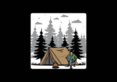 Çadır illüstrasyon tasarımının önünde rahatla