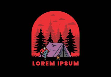 Çadır illüstrasyon tasarımının önünde rahatla