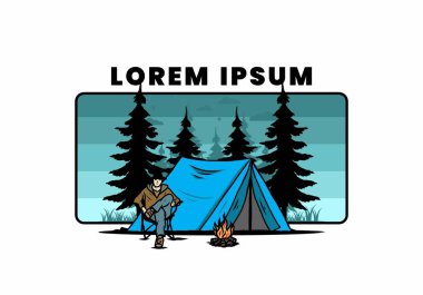 Çadır illüstrasyon tasarımının önünde rahatla