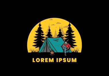 Çadır illüstrasyon tasarımının önünde rahatla