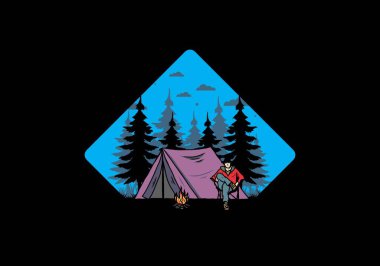 Çadır illüstrasyon tasarımının önünde rahatla