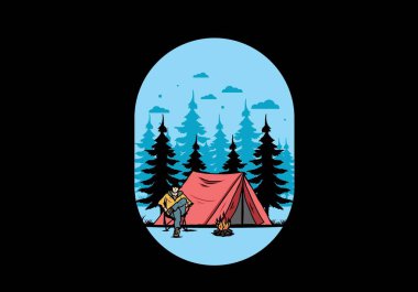 Çadır illüstrasyon tasarımının önünde rahatla