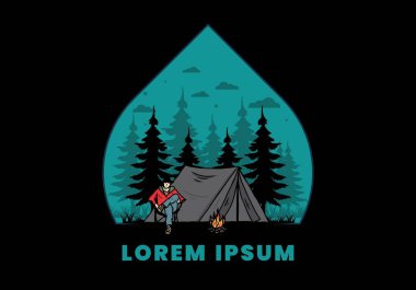 Çadır illüstrasyon tasarımının önünde rahatla