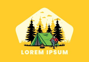 Çadır illüstrasyon tasarımının önünde rahatla