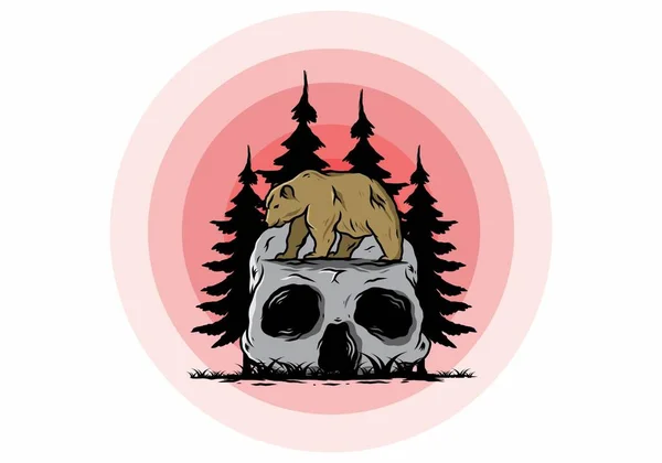 Big Bear Walking Skull Head Illustration Design — Wektor stockowy