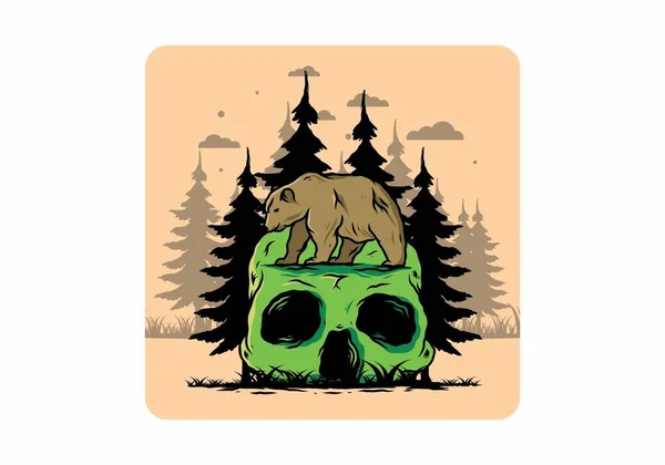 Big Bear Walking Skull Head Illustration Design — Wektor stockowy