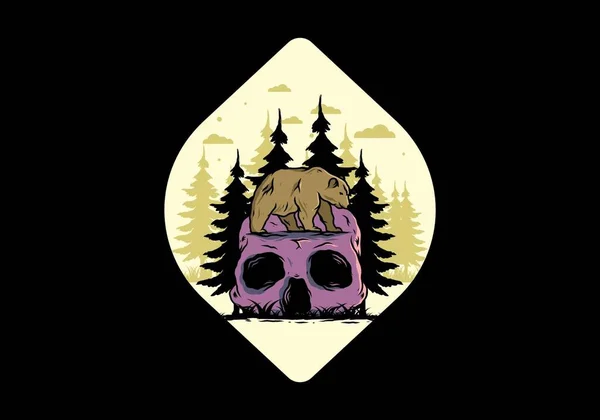 Big Bear Walking Skull Head Illustration Design —  Vetores de Stock