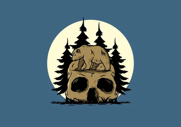 Big Bear Walking Skull Head Illustration Design — 스톡 벡터