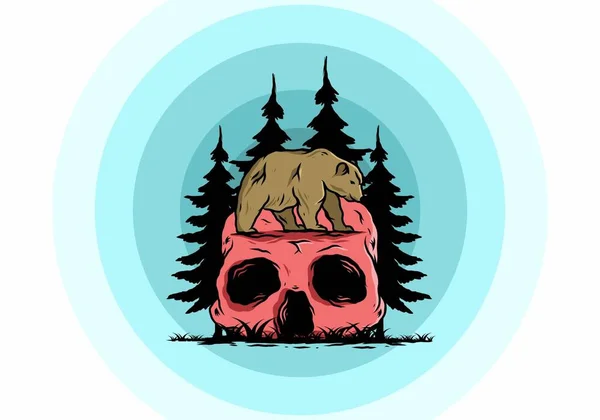 Big Bear Walking Skull Head Illustration Design — ストックベクタ