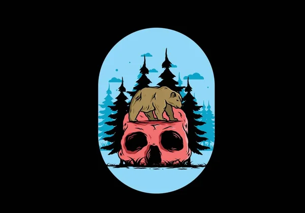 Big Bear Walking Skull Head Illustration Design — Stok Vektör