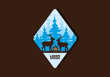 Couple deer and bonfire illustration design