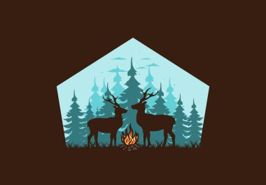 Birkaç geyik ve ateş tasarımı