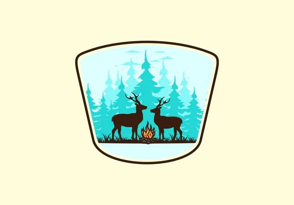 Couple Deer Bonfire Illustration Design — Archivo Imágenes Vectoriales