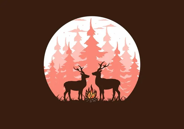 Couple Deer Bonfire Illustration Design — Image vectorielle