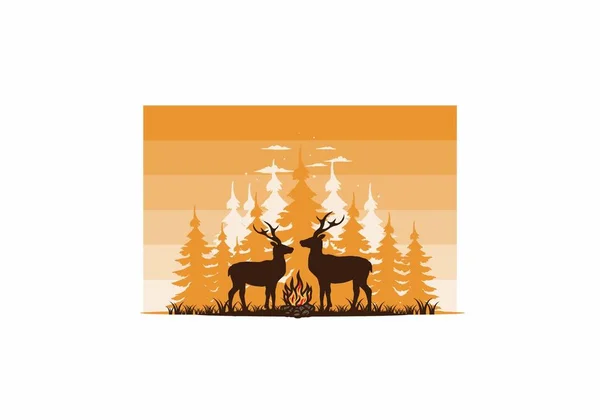 Couple Deer Bonfire Illustration Design — Vettoriale Stock