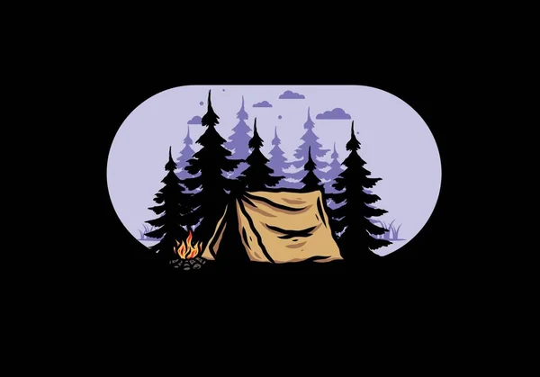 Midnight Camping Bonfire Illustration Design — 스톡 벡터