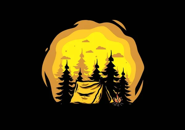 Midnight Camping Bonfire Illustration Design — Archivo Imágenes Vectoriales