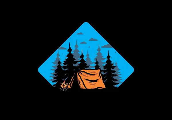 Middernacht Camping Met Kampvuur Illustratie Ontwerp — Stockvector