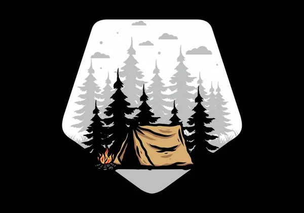 Midnight Camping Bonfire Illustration Design — Stockvector
