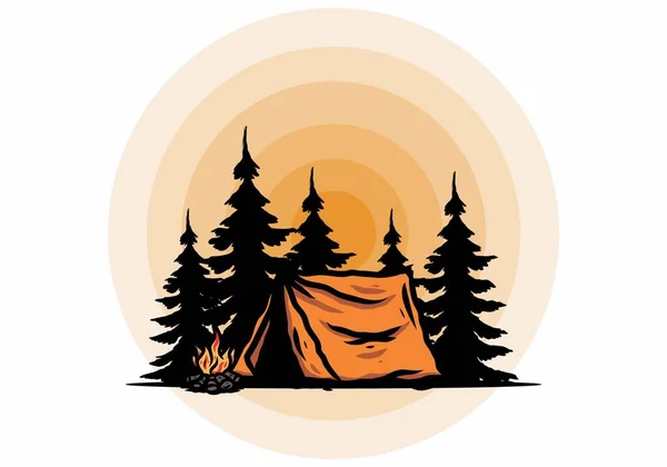 Midnight Camping Bonfire Illustration Design — Stockvektor