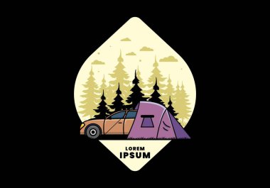 Araba çizimi tasarımı ile gece kampı