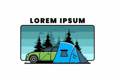 Araba çizimi tasarımı ile gece kampı