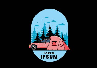 Araba çizimi tasarımı ile gece kampı