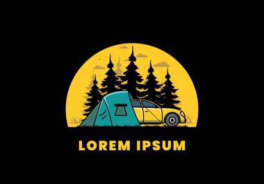Araba çizimi tasarımı ile gece kampı