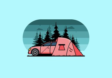Araba çizimi tasarımı ile gece kampı
