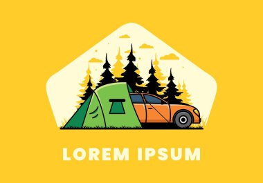 Araba çizimi tasarımı ile gece kampı