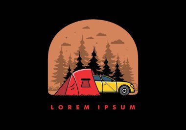 Araba çizimi tasarımı ile gece kampı
