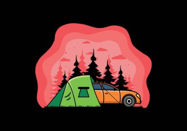 Araba çizimi tasarımı ile gece kampı